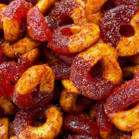 Peach O's with Chamoy Boy Sauce